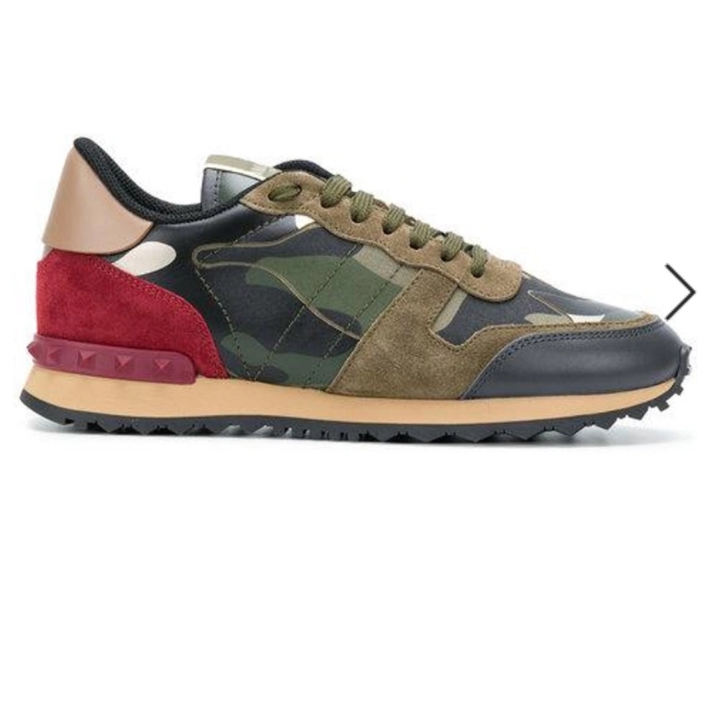 VALENTINO GARAVANI Rockstud printed leather, suede and canvas sneakers